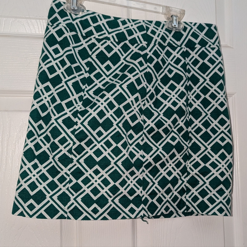 Banana Republic Green Trellis Square Print Pencil Skirt Lined 4p